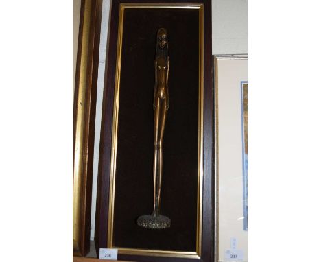 CONTEMPORARY BRONZE EFFECT FIGURE SET IN A PLUSH LINED FRAME