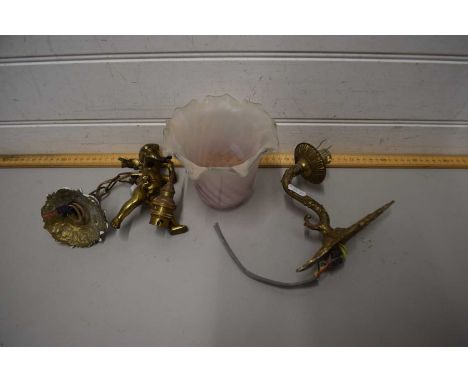 TWO VINTAGE METAL LIGHT FITTINGS, ONE WITH CHERUB MOUNTS
