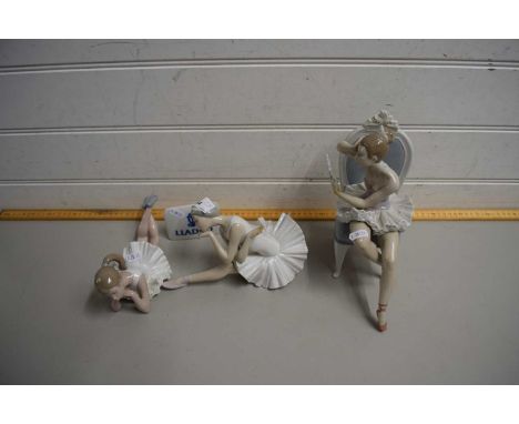 TWO LLADRO BALLERINA FIGURES, A NAO BALLERINA FIGURE AND A LLADRO CABINET PLAQUE (SOME DAMAGE THROUGHOUT)