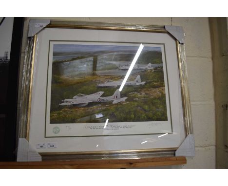 G.W Hutchins print of 'De-Havilland Hornets over Singapore'. Limited edition print number 9/150. Artist signed and stamped to