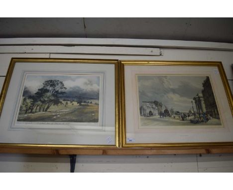 PATRICIA REGNART, 'A DISTANT VIEW OF STOW ON THE WOLD', COLOURED PRINT, SIGNED IN PENCIL, TOGETHER WITH A COLOURED PRINT 'HYD