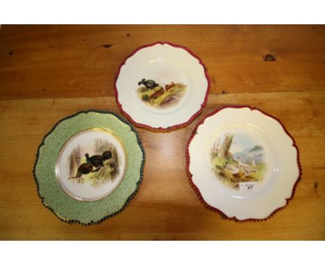 Three Royal Worcester Plates, painted with Game Birds