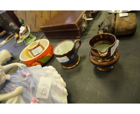 Copper Lustre Jug and Mug, Poole Bowl and Character Jug