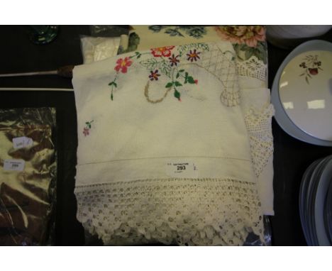 Pair of Screen Print Curtains &amp; Embroidered Tablecloths &amp; Mirror