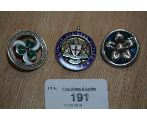 2 silver and enamel badges and medallion