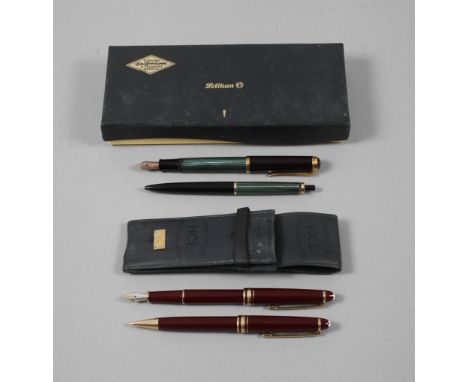 Zwei SchreibsetsMitte 20. Jh., dabei Drehbleistift und Füllfederhalter Montblanc Meisterstück, in bordeauxfarbenem Kunststoff