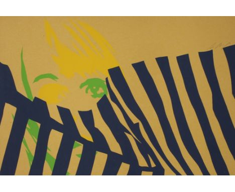 Werner Berges, Abstrakte KompositionArrangement aus Blau, Grün und Gelb, Farbsiebdruck auf leichtem Karton, rechts oben in Bl