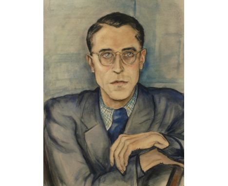 K. Kuhnert, HerrenportraitPortrait eines den Betrachter anblickenden Herrn mit Brille, Tuschefeder und Aquarell, links oben m
