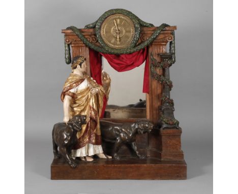 Goldscheider Wien, monumentale Figurenuhrum 1905, seitlich signiert Lavergné (Adolf-Jean), reliefierte Firmenmarke Friedrich 
