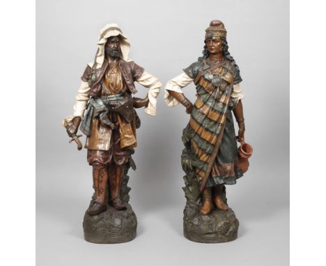 Goldscheider Paar Salonfiguren als OrientalenEntwurf um 1900, Ausführung C. &amp;amp; E. Carstens Freden/Leine, einmal Stempe