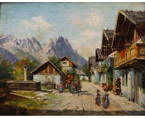 Karl Hemmerich, Frühlingsstraße in Berchtesgadensonnendurchfluteter Blick entlang der häufig als Bildmotiv genutzten Straße m