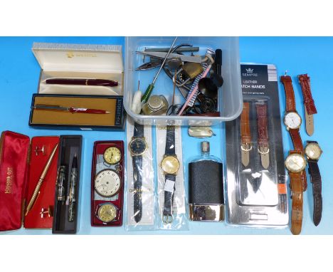 Various watches; watch repairing tools; pens; etc.
