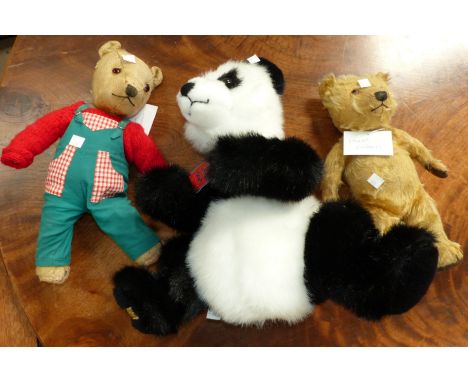 A 1940's Chiltern teddy; a Chiltern panda with label; a mid-20th century Chiltern bear in dungarees