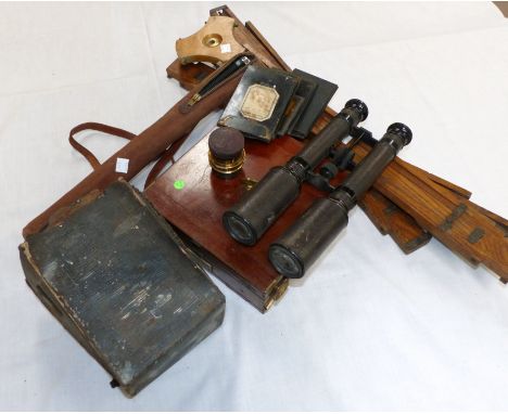 A 19th century mahogany plate camera; tripod; etc.