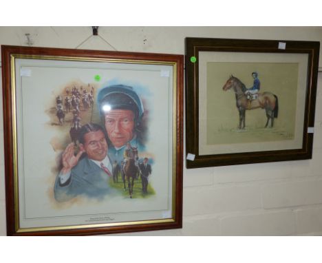 Beryl Rushton:  "Known Fact" & "Double Form", 2 charcoal and chalk sketches of racehorses, history of horse and jockeys on th