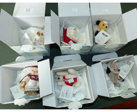Six modern Steiff tree decorations in original boxes with certificates, including Sooty & Sweep; etc.