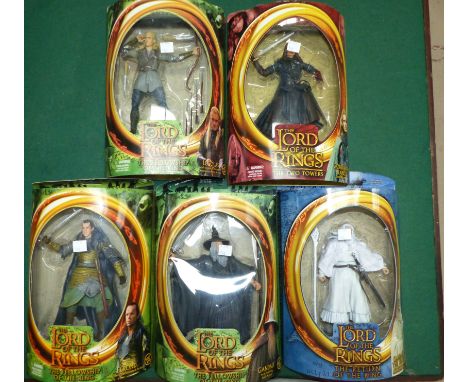 Five Lord of the Rings figures:  Elrond; Gandalf; Gandalf the White; Gondorian Ranger & Legolas