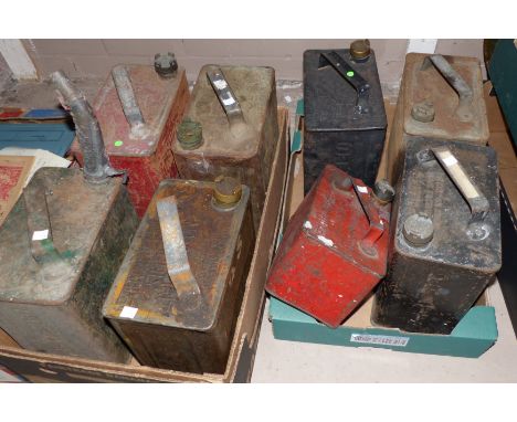 8 vintage petrol cans and car tools