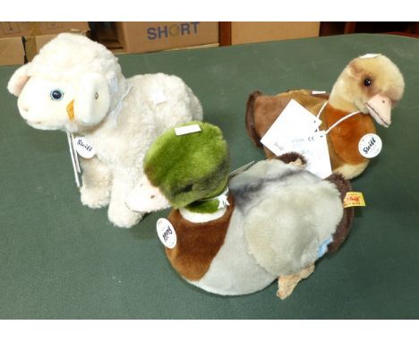 A modern Steiff duck and drake; a Steiff lamb