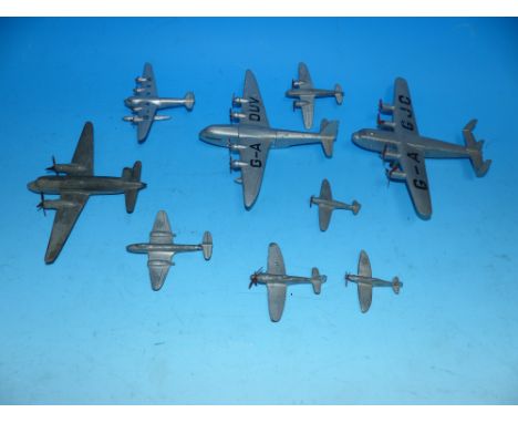 Nine Dinky aeroplanes including York long range bomber; Viking light racer; etc. (all with substantial paint loss)