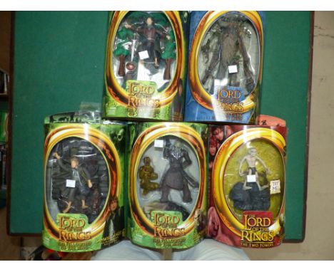 Five Lord of the Rings figures:  Gollum; Ork Overseer; Tree Beard; Frodo & Sam