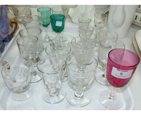 A selection of Victorian custard cups; other 19th century glasses; etc.