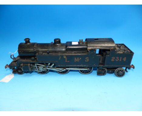 A non-motorised 0 gauge model of a Fowler LMS 2-6-4 tank engine, number 2314, in LMS black livery