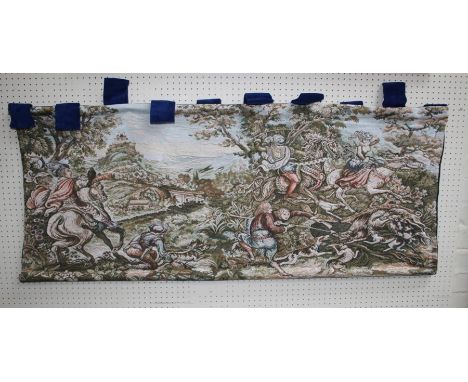 &nbsp;A decorative Medieval style machine tapestry wall hanging with tab top hanging. 147 x 71cm