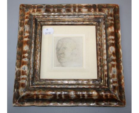 Steve Goddard (1959-present). A self portrait pencil and chalk on fabric laid on card, signed lower left.8 x 7cm