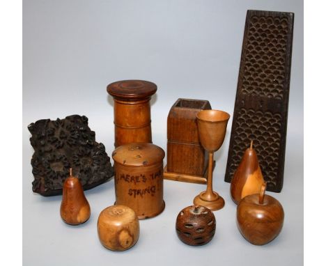 A Victorian turned treen three section spice tower. Together with other vintage and antique kitchenalia including an 18th cen