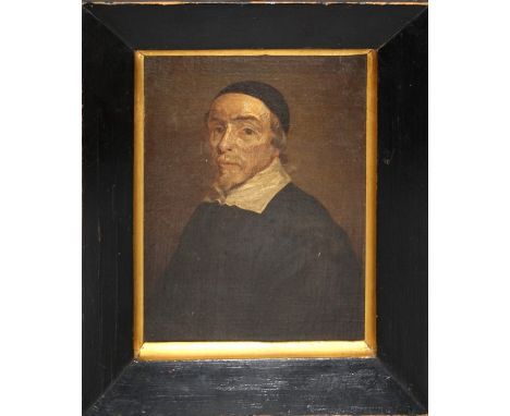 Probably early 18th century European school,half length portrait of a cleric.Oil on canvas laid to board.20 x 16 cms.
