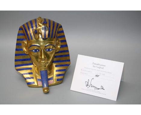 A Coalport bone china ltd edition 155/250  bust of "Tutankhamun" painted in colours with gilt detail. Cerificate of issue pre