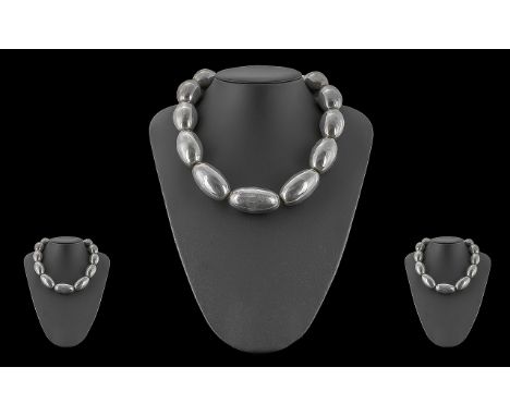 A Ladies Vintage Large and Impressive Navajo Sterling Silver Statement, Baubles Design Necklace. Stamped 925. Length 16 Inche