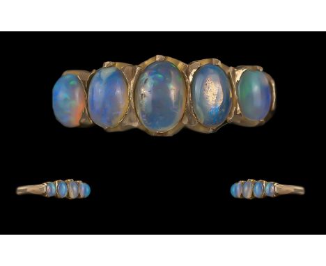 Ladies Attractive 9ct Gold Five Stone Opal Set Ring, raised setting, full hallmark to interior of shank.  The fine well-match