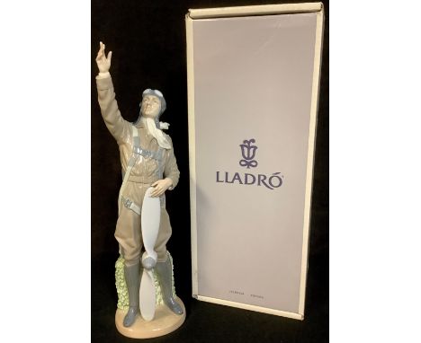 A Lladro porcelain figure, The Aviator, 42cm high, boxed 