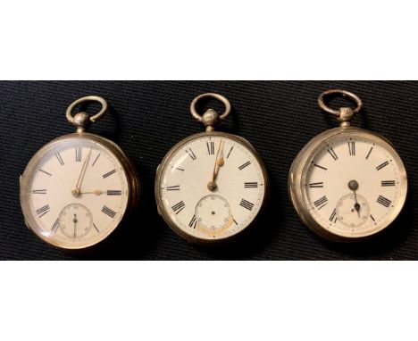 A Victorian silver open face pocket watch, white enamel dial, Roman numerals, subsidiary seconds dial, Chester 1888; another,