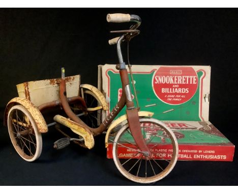 A Tri-Ang tricycle; a Chad Valley Soccer football game, boxed; a Merit Snookerette &amp; Billiards game for the family, boxed