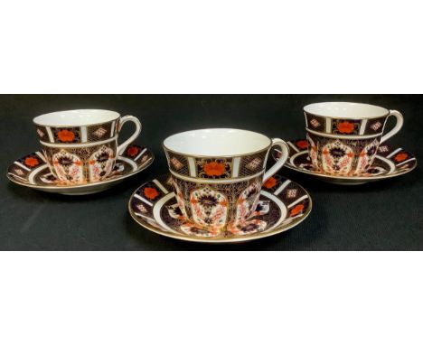 A set of three Royal Crown Derby Imari 1128 pattern teacups and saucers, printed marks, first quality 