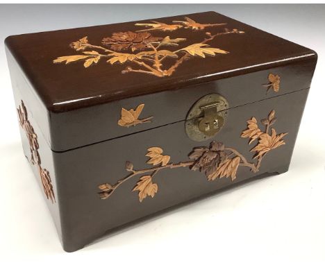 A Japanese camphor wood and specimen timber raden, applied in the shibayama manner, first half 20th century 