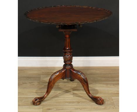 A Chippendale style birdcage tripod occasional table, pie-crust tilting top, turned column, cabriole legs, ball and claw feet