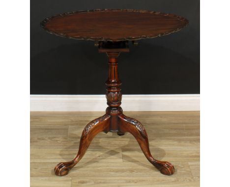 A Chippendale style birdcage tripod occasional table, pie-crust tilting top, turned column, cabriole legs, ball and claw feet