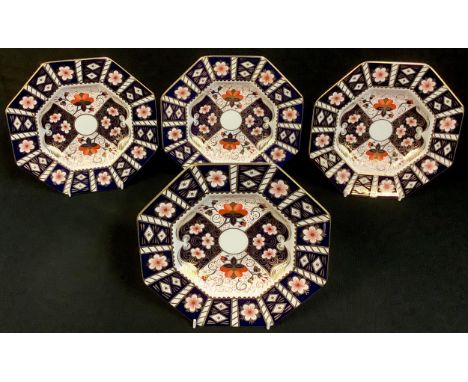 A set of four Royal Crown Derby Imari 2451 pattern octagonal plates, 22.5cm, printed marks, second quality 