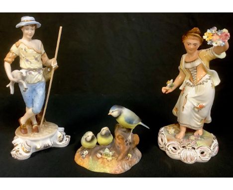 A Royal Crown Derby figure, Spring, 23cm, printed mark, second quality; another, Shepherd, signed K J Fowler, 24.5cm, impress