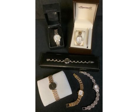Fashion Watches - a lady's Must de Cartier watch, gold plated bracelet strap with black onyx roundels; other ladies' watches,
