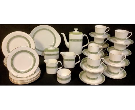 A Royal Doulton Rondelay pattern tea and coffee service for six, comprising coffee pot, sugar bowl, cream jug, dessert plates