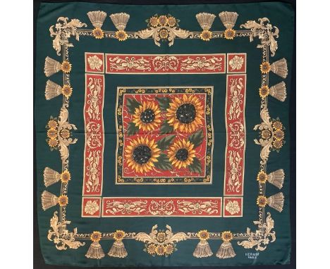 A Hermes Paris silk scarf, Sunflowers pattern 