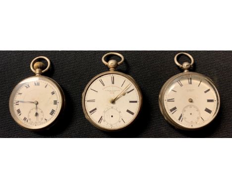 A Victorian silver open face pocket watch, white enamel dial, Roman numerals, subsidiary seconds dial, Railway Time Keeper 89