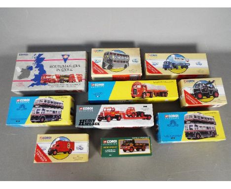 Corgi Classics - Ten boxed diecast model vehicles by Corgi. Lot includes Corgi Heavy Haulage #31004 Scammell Articulated, Bed