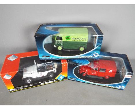 Solido -  Three boxed 1:18 scale diecast model cars from Solido. Lot includes Solido #118300 Citroen 2CV Pompiers 1969; #9012