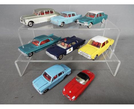 Dinky Toys - A collection of eight unboxed Dinky Toys. Lot includes Dinky #147 Cadillac; #177 Opel Kapitan (pale blue spun hu